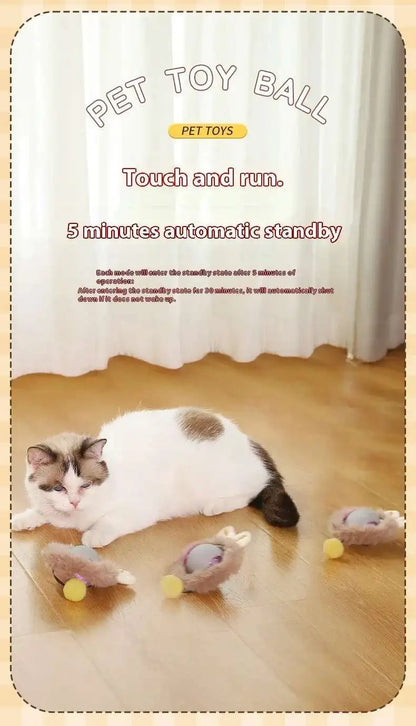 Smart Interactive Cat Toys Ball Automatic Rolling Ball with Faux Tail USB Rechargeable Electric Pet Toy for Teaser and Training