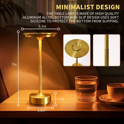 Aluminum Alloy Simple Decorative Lamp LED Night Light Infinitely Dimmable Atmosphere Retro Portable Rechargeable Touch Desk Lamp