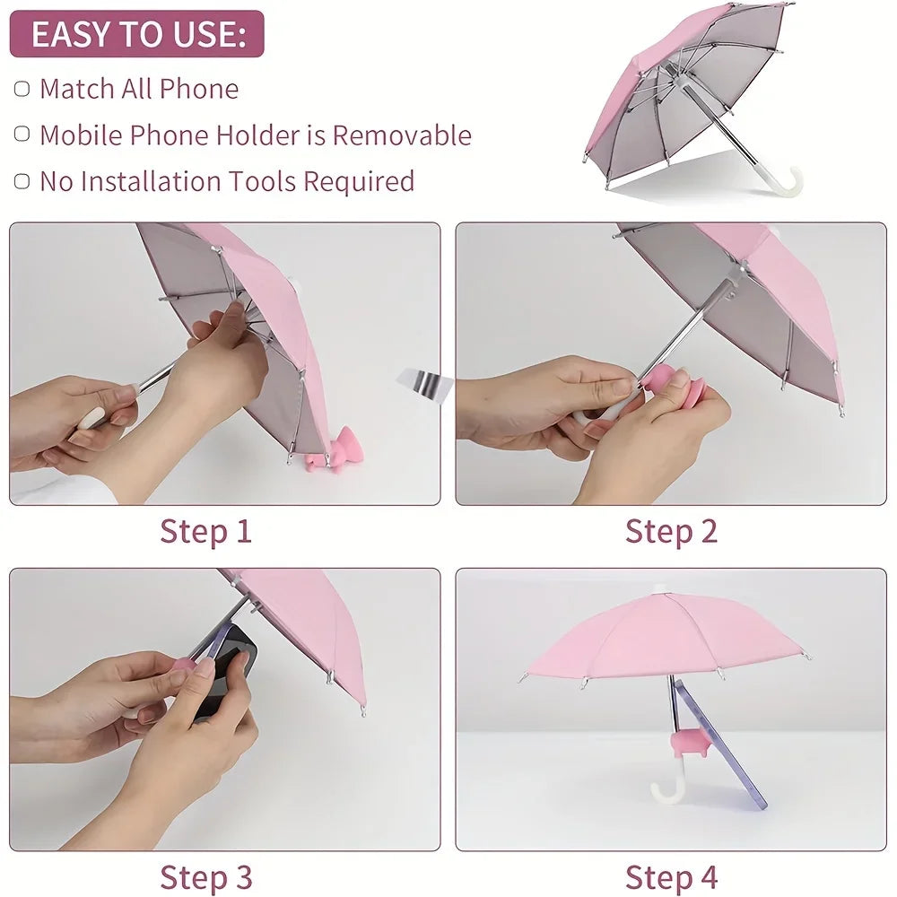 Smartphone Mini Umbrella, Universal Pig Suction Cup Bracket, Outdoor Anti-glare Sunshade, Polyester Material, Anti-reflection.