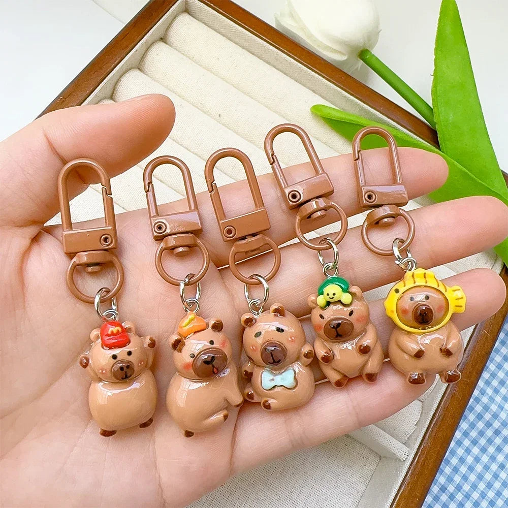 DIY Resin Cartoon Capybara Key Chains 1/10Pcs Funny Charms Glossy Flatback Animals Earrings Keyrings Jewelry Making Accessories