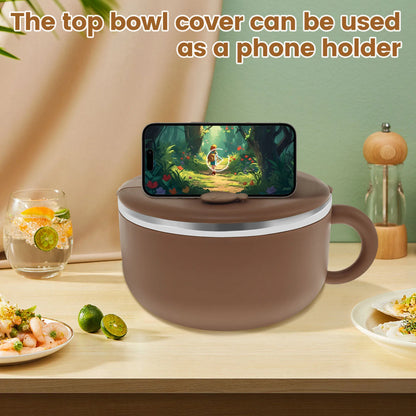 1200ml Ramen Bowl with Lid Sealed Ramen Cooker Bowl with Handle and Fork Insulated Noodle Bowl Practical Instant Serving Bowl