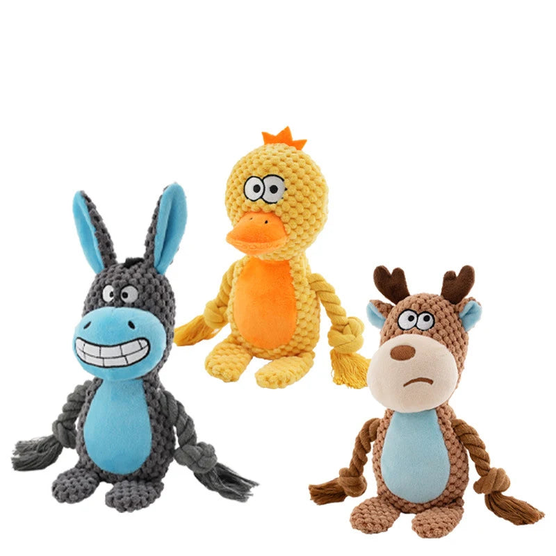 Stuffed Raw Small Dog Plush Interactive Toy Indestructible Bite Resistant Sound Puppy Squeaky Dogs Rattle For Pet Toys Supplies