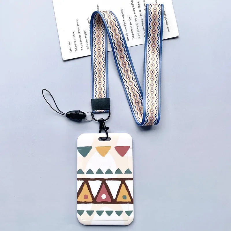 Student Identity Badge Card Cover with Neck Strap Bag Geometric Women Men Work Badge Bus Credit Card ID Holder Bags with Lanyard