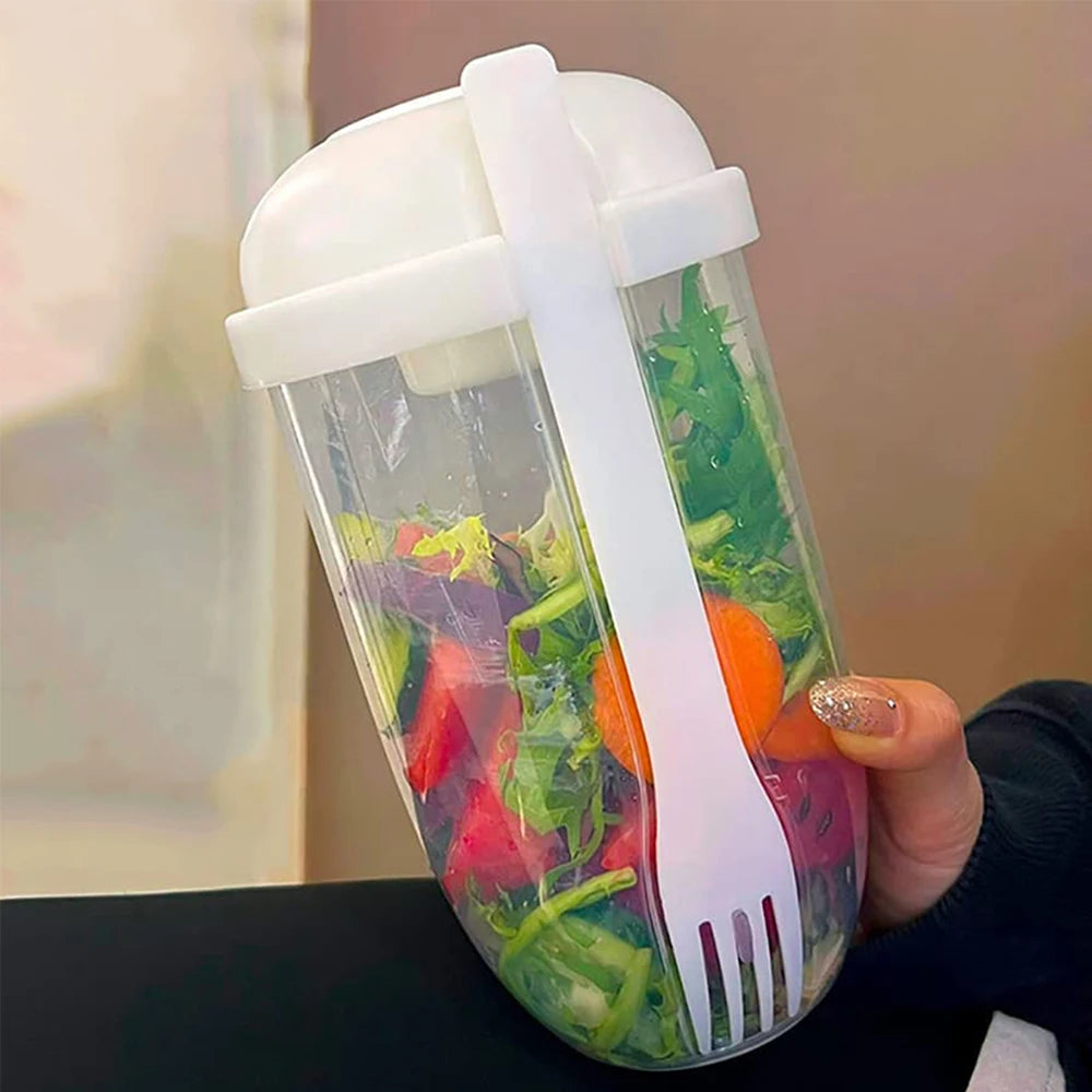 Portable Salad Cup with Fork Fresh Salad Container Bottle Vegetable Fruit Breakfast Lunch Carry To Go for Work Travel Picnic