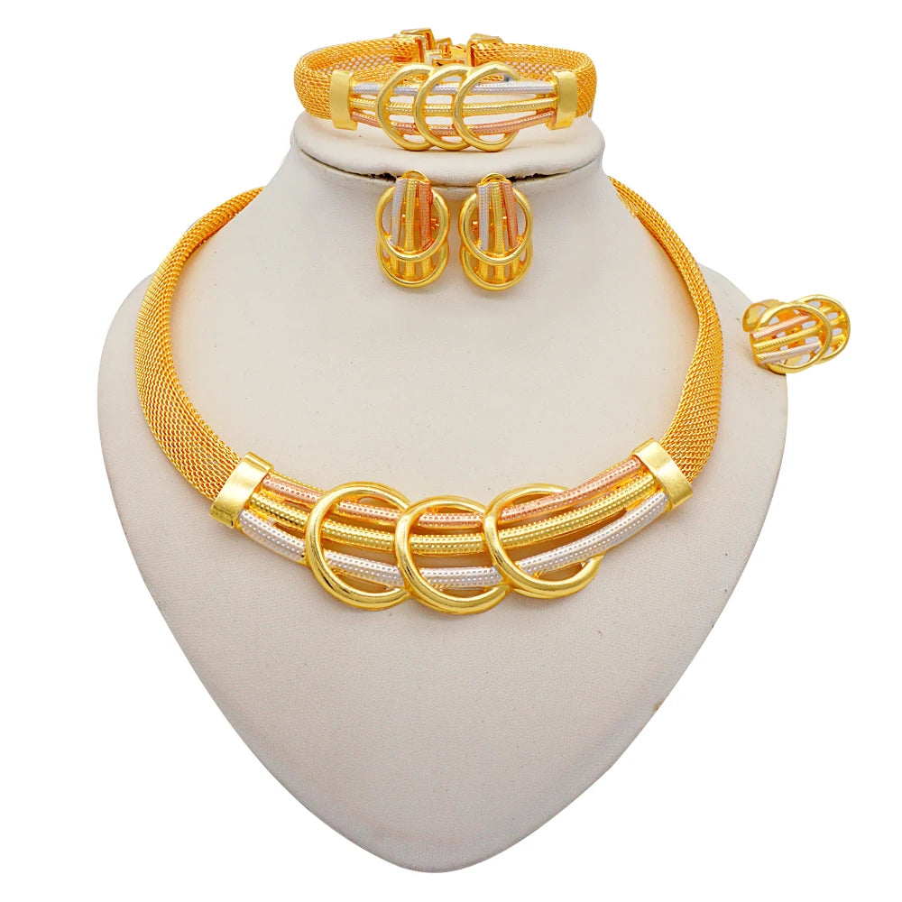 2023 Fine Jewelry Sets For Women Dubai Bridal Wedding Gifts Necklace Bracelet Earrings Ring Jewellery Set African Bead jewelry