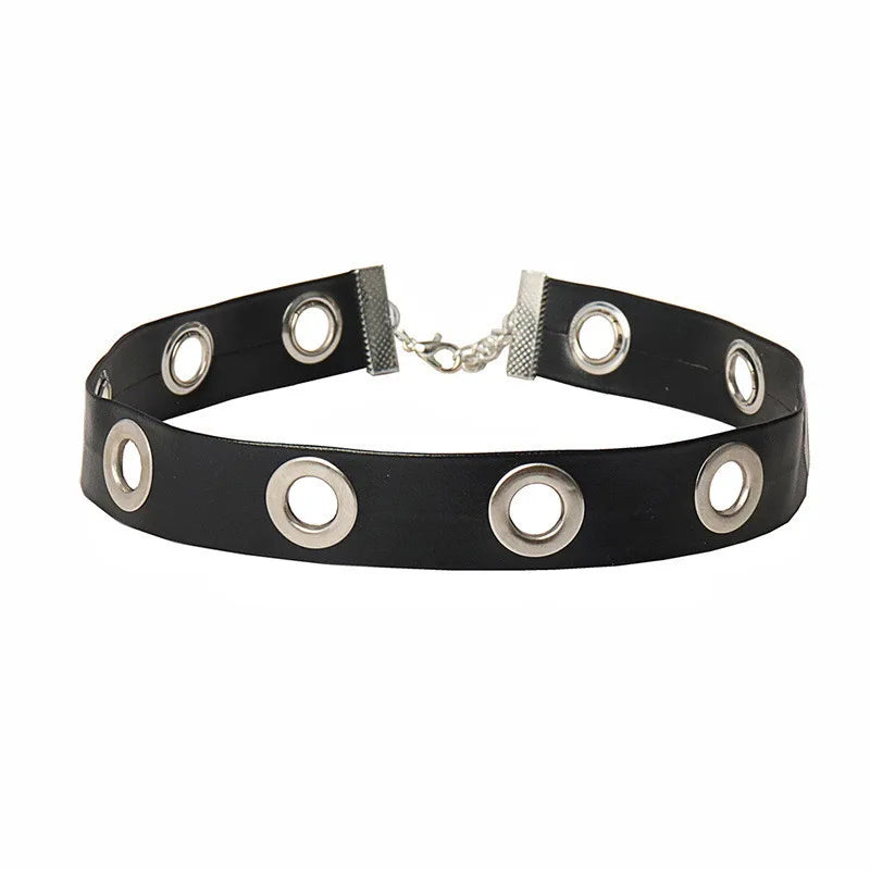 Goth Round Choker Necklaces Collar Black Pu Leather Gothic Accessories Woman Punk Chocker Cosplay Jewelry