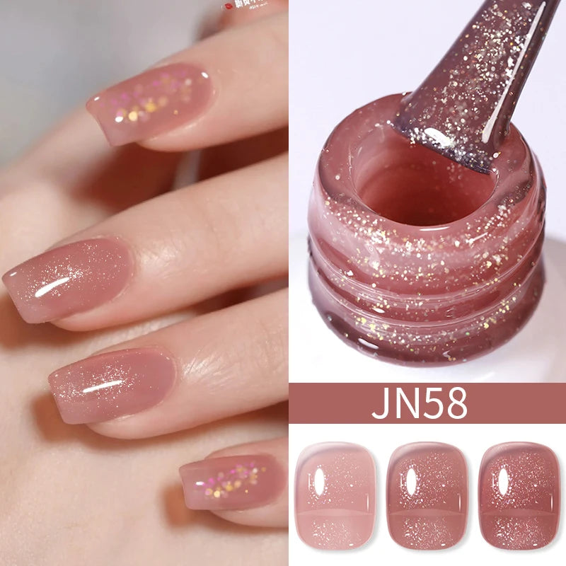 BORN PRETTY 10ml Wine Red Glitter Jelly Nude Gel Nail Polish Soak Off Translucent Color UV Light Cure for Nail Art DIY at Home