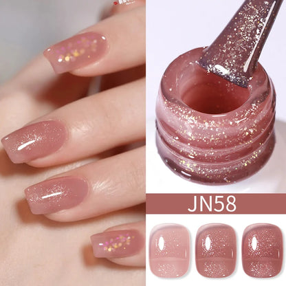 BORN PRETTY 10ml Wine Red Glitter Jelly Nude Gel Nail Polish Soak Off Translucent Color UV Light Cure for Nail Art DIY at Home