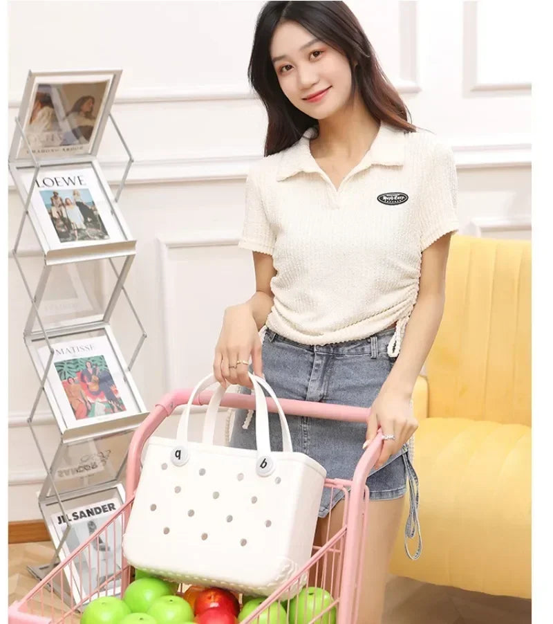 EVA Waterproof Summer Storage Basket Mini Kid Beach Bogg Bag Women Shopping Bag Picnic Rubber Jelly Tote Bogg Bag Kid Purses