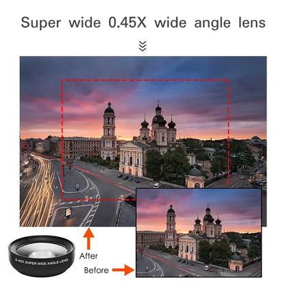 Daily Phone Camera Lens 0.45X Ultra Wide Angle + 12.5X Macro Lens Universal Clip-On Camera Lens For Most Smartphones