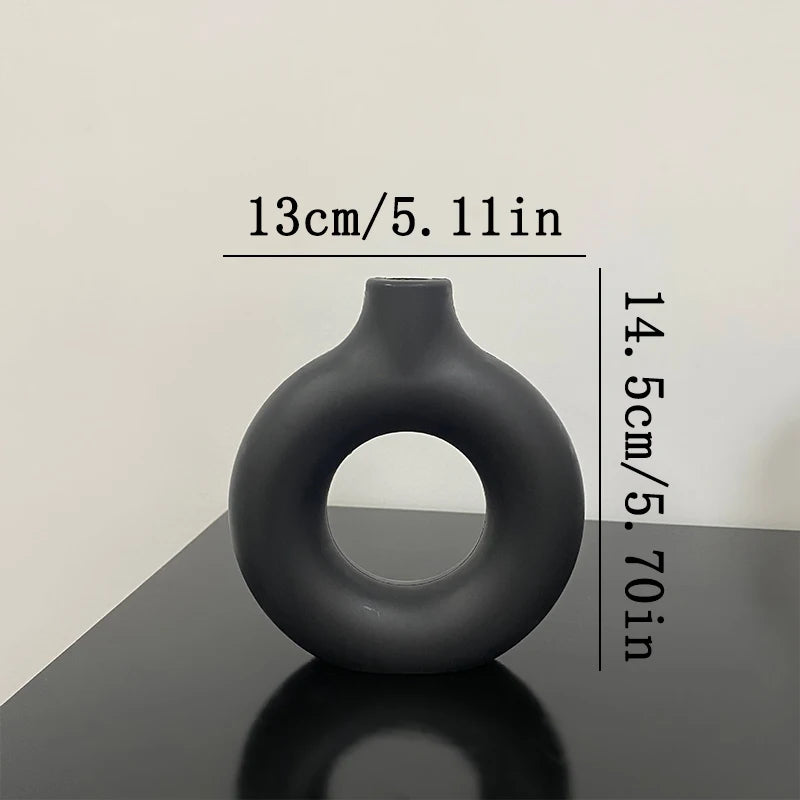 Nordic Plastic Flower Bottle Modern Style Circular Hollow Imitation Ceramic Fashion Living Room Home Office Desktop Decoration