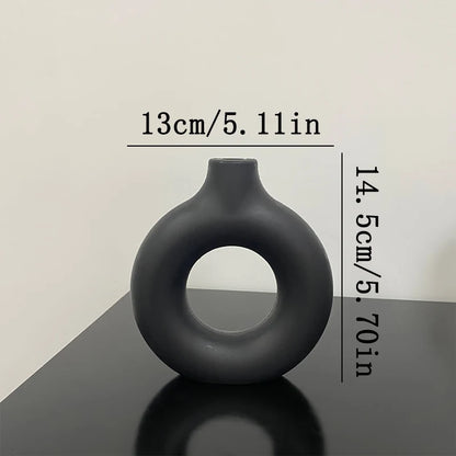 Nordic Plastic Flower Bottle Modern Style Circular Hollow Imitation Ceramic Fashion Living Room Home Office Desktop Decoration