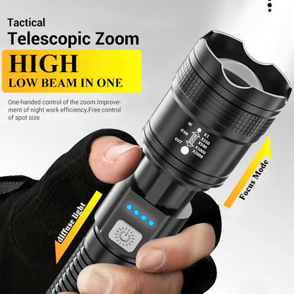 Powerful P70 Led Flashlights 5000LM Ultra Bright Tactical Light Emergency Spotlights Telescopic Zoom Light Built-in Battery