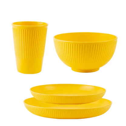 Wheat Straw Cutlery Set 4Pcs Bowl Cup Dish Set Portable Tableware Set Dinnerware Kits for Picnic Camping