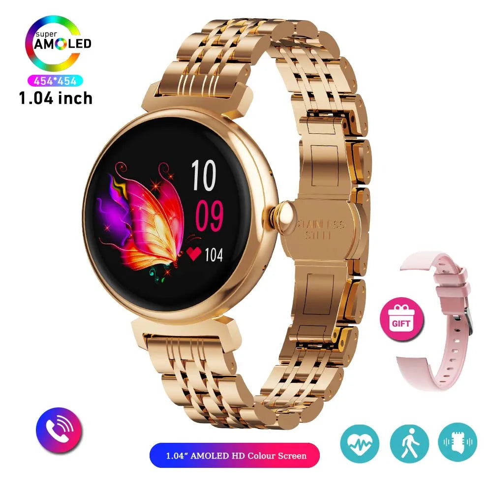 AMOLED Small Screen Fashion Women Smart Watch 454*454 HD Pixel Screen Always Show Time Bluetooth Call Smartwatch Metal Body 2023