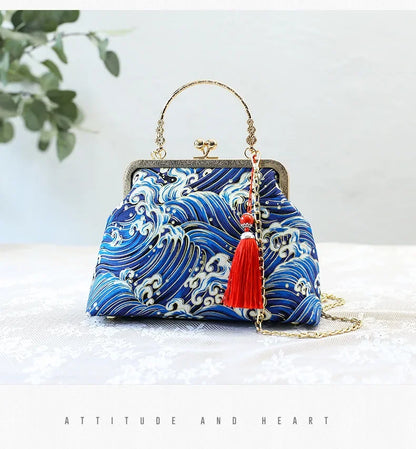 Fashion Vintage Fringe Bag Small Shell Bags Chain Women Shoulder Crossbody Bag Crane Flying Women's Handbags Purses Embroidery