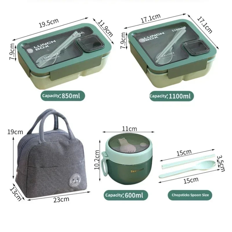 850/1100ml Portable Lunch Box Outdoor Picnic Bento Box with Soup Bowl Tableware Thermal Bag Microwavable Heating Meal Box