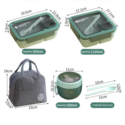 850/1100ml Portable Lunch Box Outdoor Picnic Bento Box with Soup Bowl Tableware Thermal Bag Microwavable Heating Meal Box