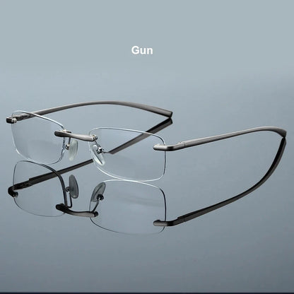 Men's Anti Blue Light Blocking Reading Glasses Cut Frameless Metal HD Lens Eyewear Women Prescription Presbyopic Glasses +400