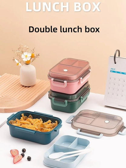 Portable Sealed Lunch Box 2Tier Lattice Microwave Available Heating Student Office Staff Fruit Food Containers with Forks Spoons