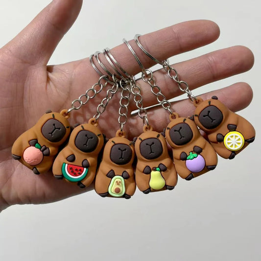 Cute Capybara Keychain Doll Hugging Fruit Series Pendant Cycling Backpack Key Pendant Accessories Ugly Cute Pvc Soft Rubber
