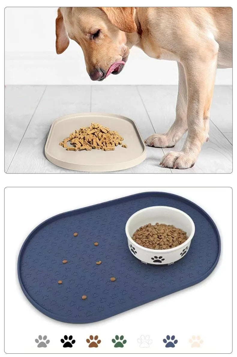 6-color available pet meal MATS, dog eating MATS, pet dog feeding MATS, silicone material, oval shape, easy to clean