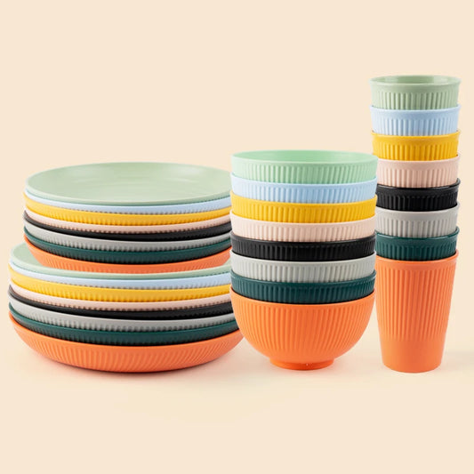 Wheat Straw Cutlery Set 4Pcs Bowl Cup Dish Set Portable Tableware Set Dinnerware Kits for Picnic Camping