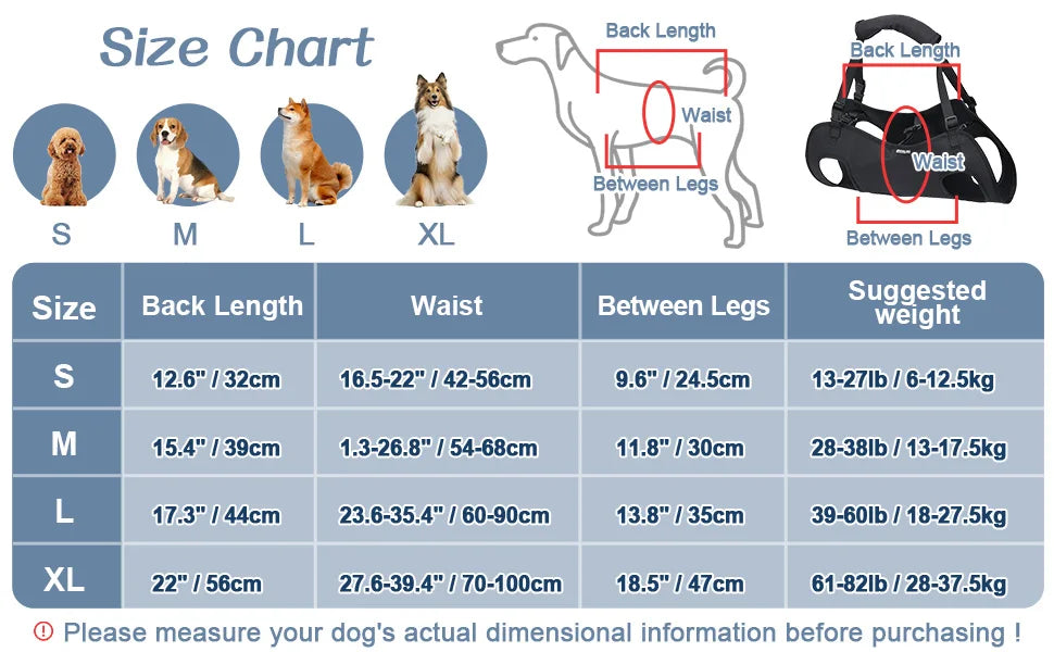 Dog Lift Harness Adjustable Full Body Support Dog Sling Breathable Straps for Assisted Mobility Dog Legs Hip Rehabilitation Lift