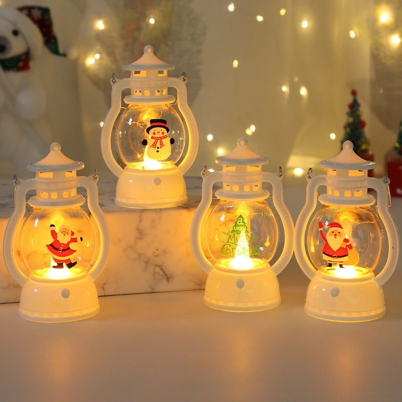 Christmas Small Night Light Portable Battery Powered Hanging Lanterns Festive Party Christmas Ornaments Santa Claus Decor LED