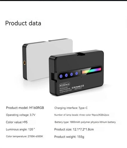 MEUYAG RGB Mini LED Video Camera Full Color Dimmable Fill Light Live Vlog Photography Photo Studio Lamp for Smartphone Selfie