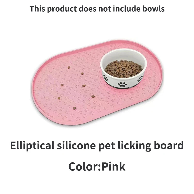 6-color available pet meal MATS, dog eating MATS, pet dog feeding MATS, silicone material, oval shape, easy to clean