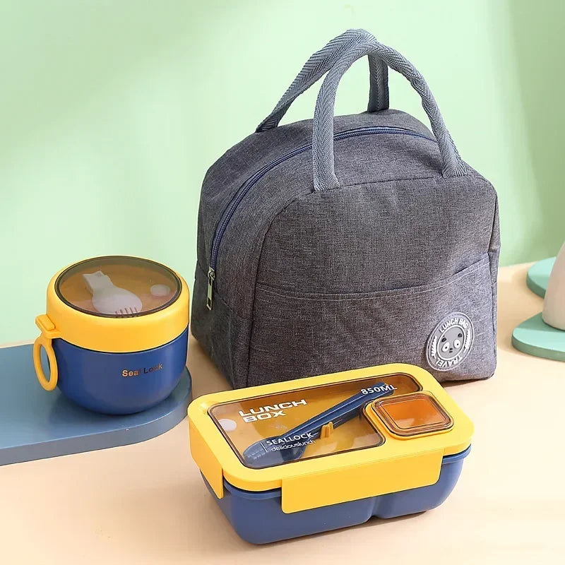 850/1100ml Portable Lunch Box Outdoor Picnic Bento Box with Soup Bowl Tableware Thermal Bag Microwavable Heating Meal Box