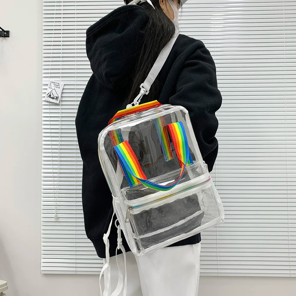 Transparent PVC Outdoor Sports Fitness Knapsack Casual Travel Visible Backpack Large Capacity Waterproof Top-Handle SchoolBag