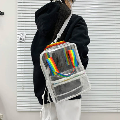 Transparent PVC Outdoor Sports Fitness Knapsack Casual Travel Visible Backpack Large Capacity Waterproof Top-Handle SchoolBag