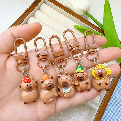 DIY Resin Cartoon Capybara Key Chains 1/10Pcs Funny Charms Glossy Flatback Animals Earrings Keyrings Jewelry Making Accessories