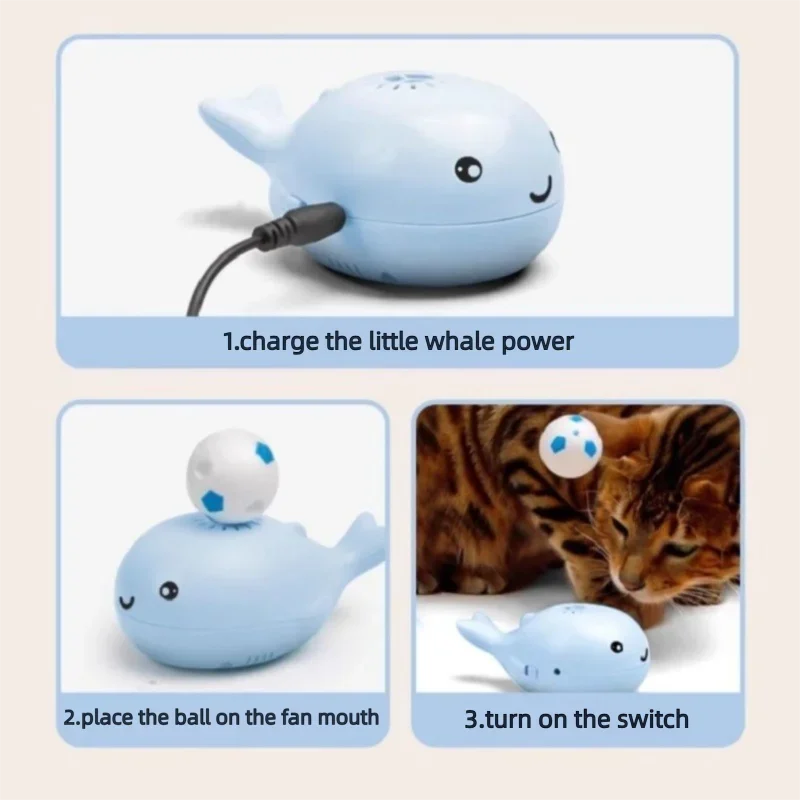 Interactive Cat Toys Electric Jet Floating Ball Cat Toy Whale Shaped Cat Toy Portable USB Dual Function Fan Pet Toy for Teaser