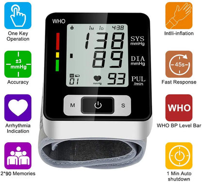 Electronic Blood Pressure Monitor Wrist Cuff Tonometer Digital Sphygmomanometer Electronic Bp Monitors Blood Meter for Home Use