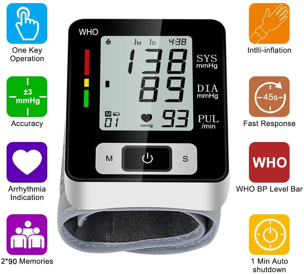 Medical Blood Pressure Monitor High Accurate Wrist Cuff Tonometer Digital Sphygmomanometer Electronic Bp Monitors