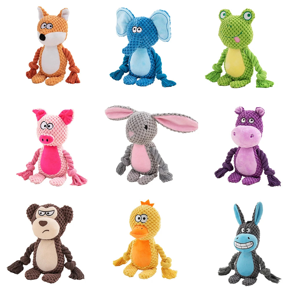 Dog Enrichment Toy Cute Animal Rope Dog Toy Plush Puppy Chew Pet Squeak Toy Cartoon Interactive Games For Dogs Stuff For Dogs