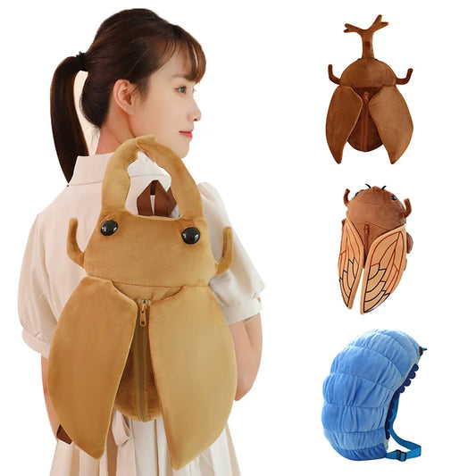 Simulation Insect Backpack Plush Toys Beetle Soft Stuffed Cartoon Watermelon Worm Animal Toy Creative Gift for Children Kids