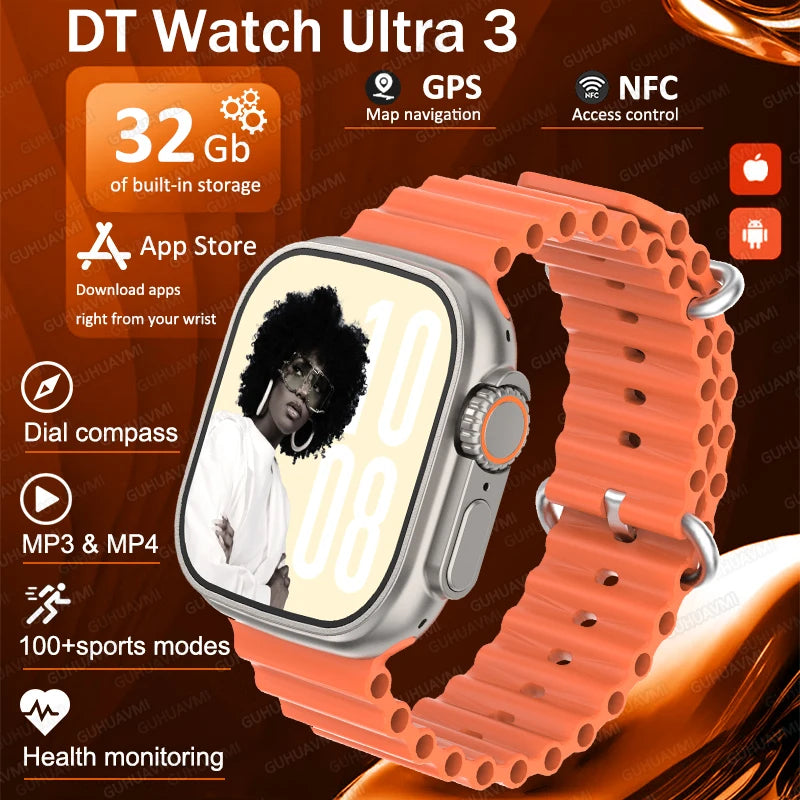 DT Ultra 3 Pro Smart Watch HD AMOLED Screen 32GB MP3 MP4 Player  APP Store GPS Navigator ChatGPT NFC Sports Smartwatch Men Women