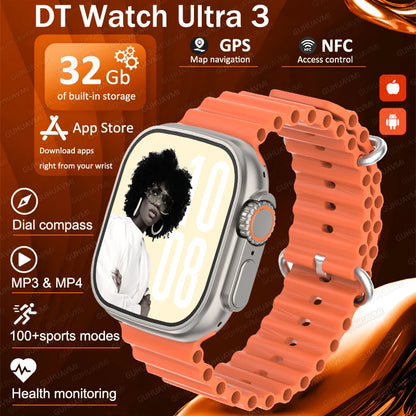 DT Ultra 3 Pro Smart Watch HD AMOLED Screen 32GB MP3 MP4 Player  APP Store GPS Navigator ChatGPT NFC Sports Smartwatch Men Women
