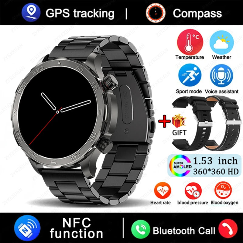 2025 New GPS Bluetooth Call Smart Watch Men AMOLED HD Screen Heart Rate NFC IP68 Waterproof Sports Smart Watch For Android iOS
