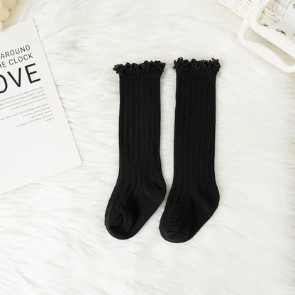Ruffle Kids Knee High Socks Baby Girls Toddlers Long Soft Cotton Sock Lace Flower Children School Uniform Socks For 0-8 Years