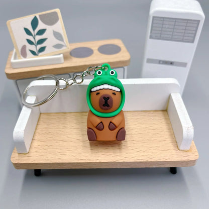 Cute Capybara Keychain Doll Hugging Fruit Series Pendant Cycling Backpack Key Pendant Accessories Ugly Cute Pvc Soft Rubber