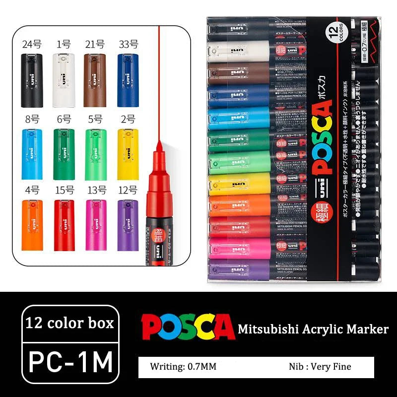 Japan Uni POSCA Marker Pen Set Acrylic Graffiti Drawing Permanent Waterproof Children's Drawing PC-3M/1M/5M Fabric Art Supplies