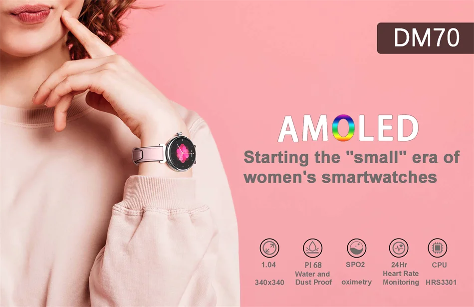 AMOLED Bluetooth Call Smart Watch Screen Always Display 1.04 inch Fashion Ladies Smartwatch Metal Body Small Screen Watch