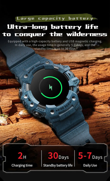 2025 Rugged Sport Smart Watch Bluetooth Calls Colorful Waterproof Military Smartwatches with Flashlight SOS COMPASS for Phone