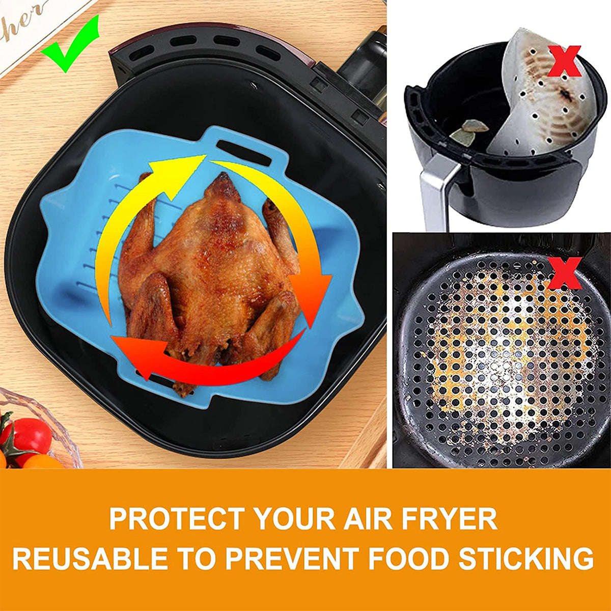 2Pcs Air Fryer Silicone Pot Liners 7.5 inch Hot Air Fryer Accessories Airfryer Baking Mould Reusable Non-Stick Square Tray
