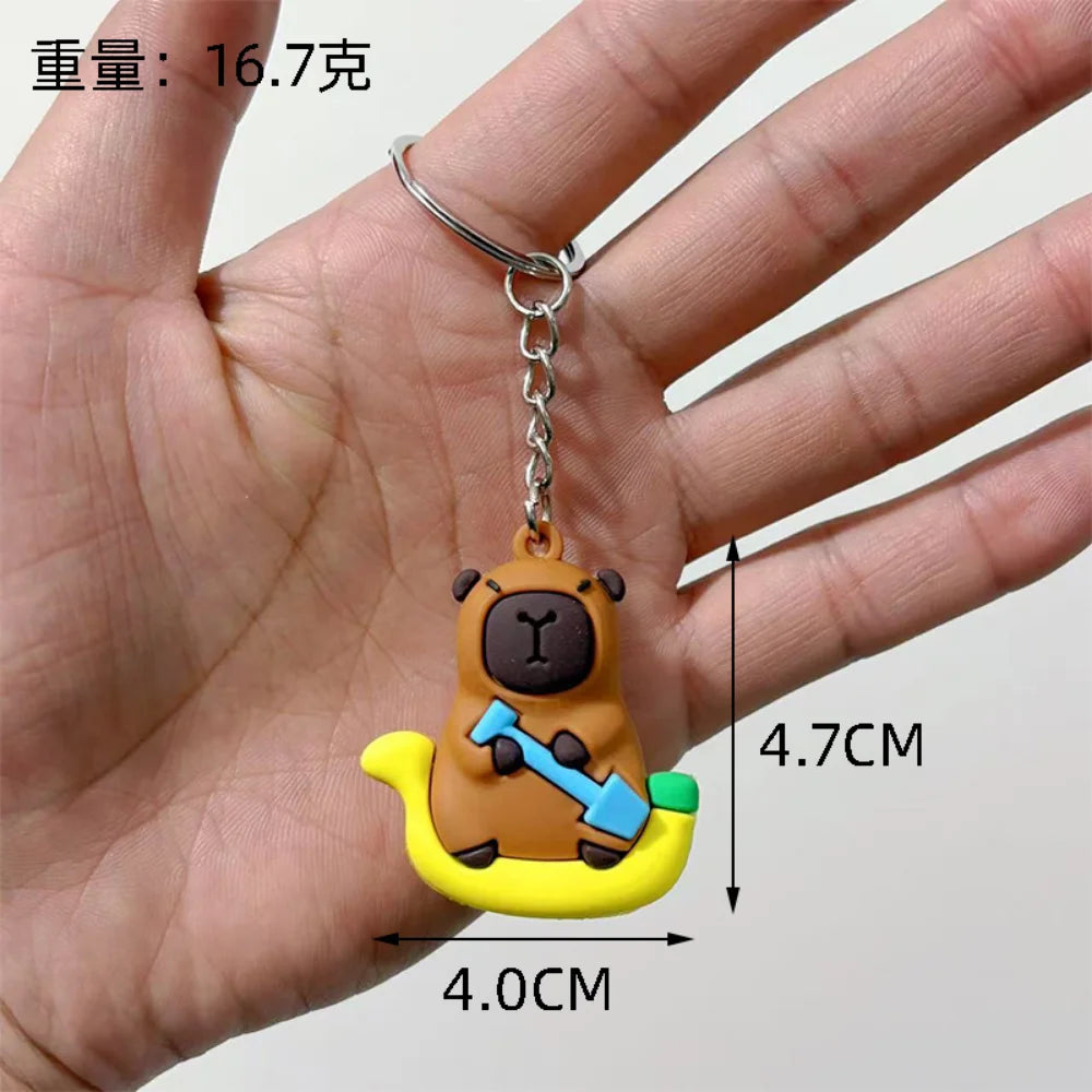 Cute Capybara Keychain Doll Hugging Fruit Series Pendant Cycling Backpack Key Pendant Accessories Ugly Cute Pvc Soft Rubber